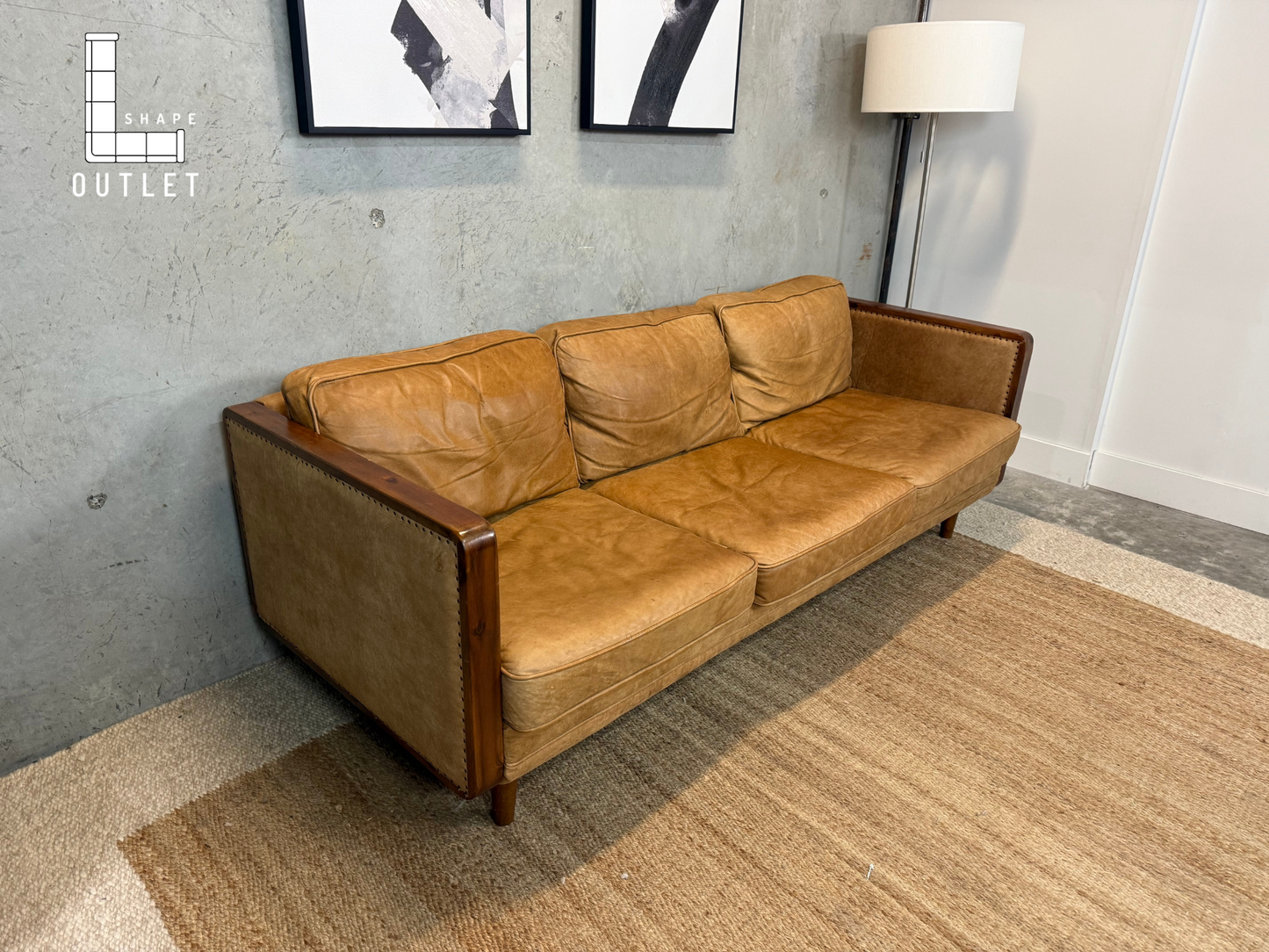 Nobuck leather camel sofa