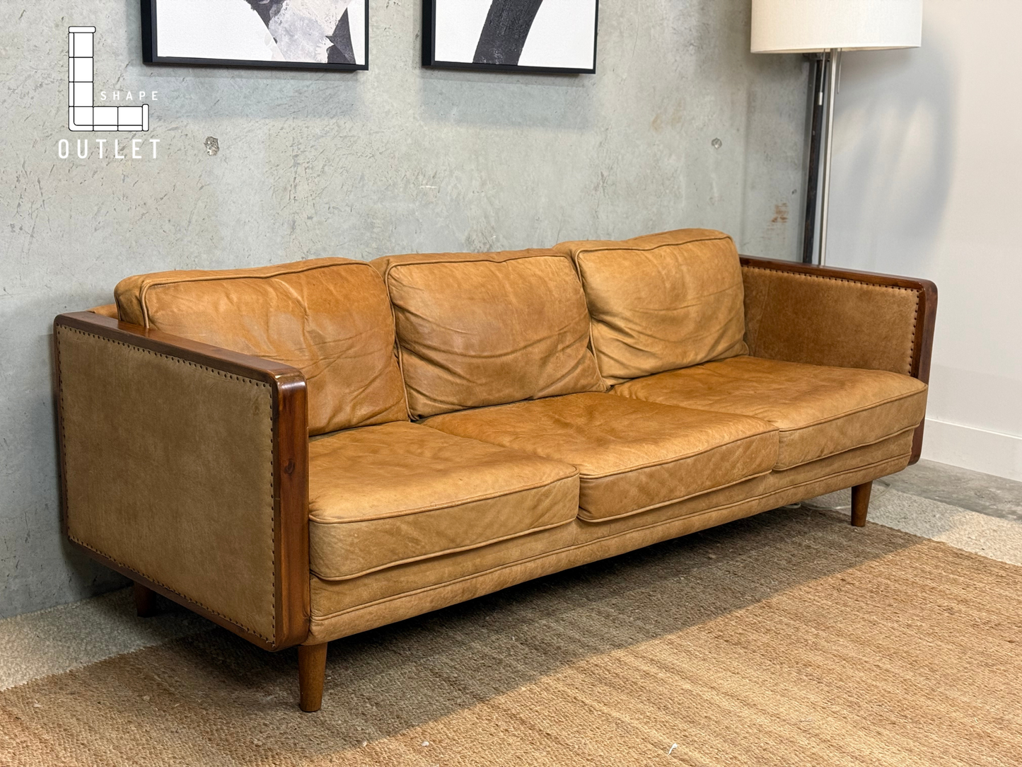 Nobuck leather camel sofa