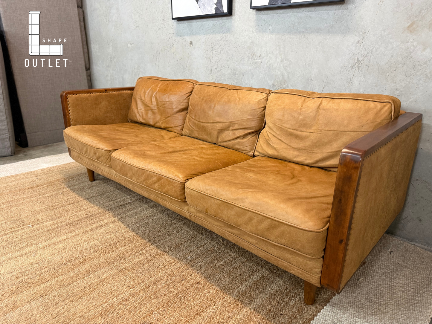 Nobuck leather camel sofa